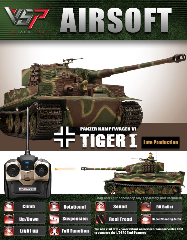 VSTank Pro Air German Tiger 1 Green Camuflage, Airsoft (Udgået)